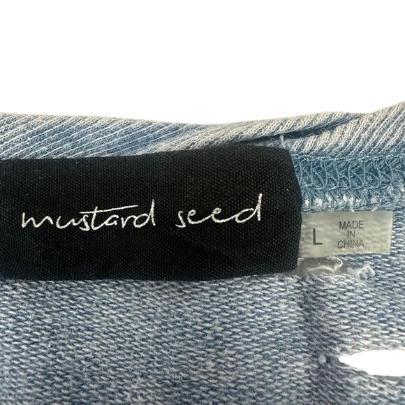 Mustard Seed Distressed L Crewneck Sweatshirt Back Zip Feature Blue Long Sleeve - Picture 7 of 8